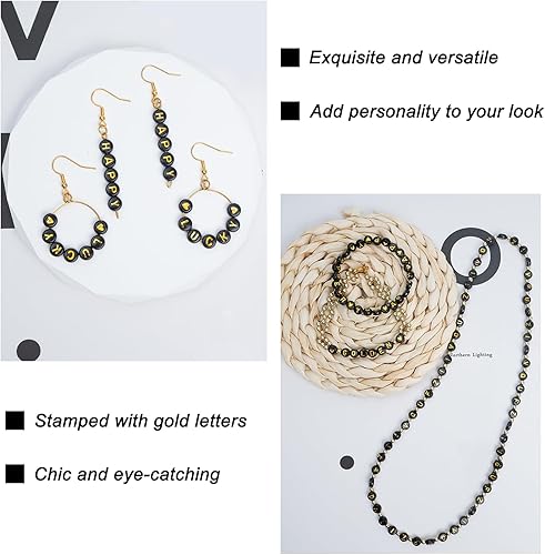 Miniatura 7 de 1450 cuentas de letras, cuentas redondas negras del alfabeto acrílico de 0.16 x 0.27 pulgadas, cuentas de letras de la A a la Z, cuentas de patrón