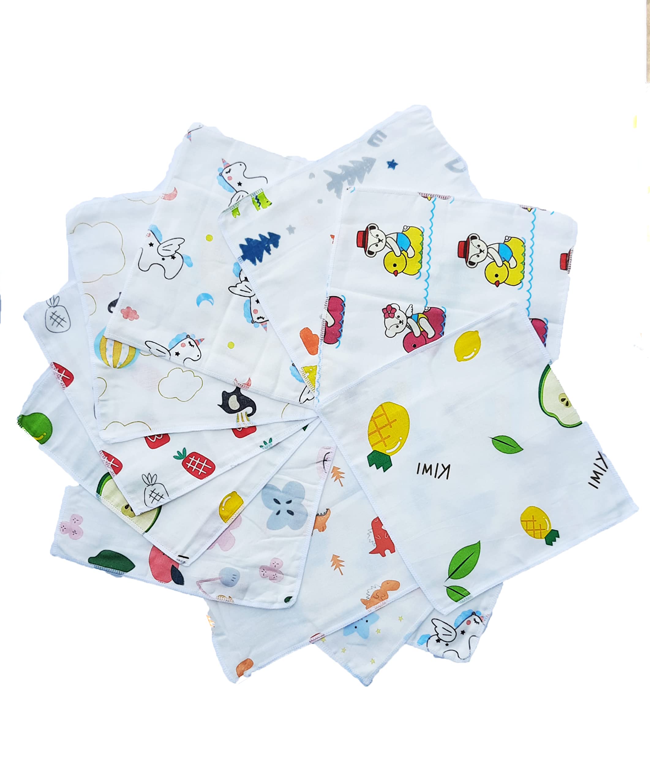 Cotton Handkerchief For Women, girls And Kids/Rumal/Hanky for School/Extra Soft And Super Absorbent (25 x 25 CM) -Double-Layered,Printed White