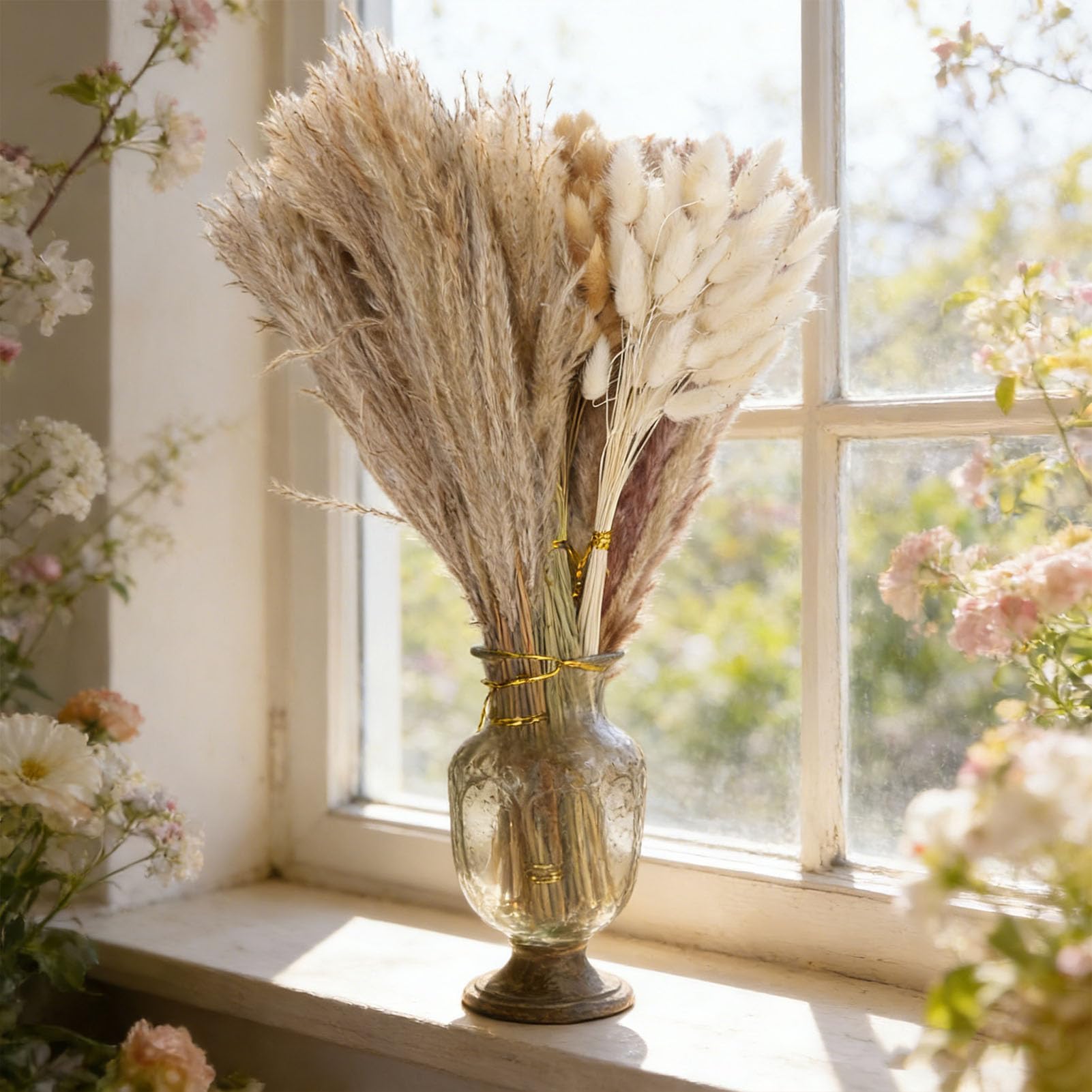 Bouquet di fiori secchi Boho da 330 pezzi, di pampa coda di coniglio piante secche riempitivo per vasi fiori nuziali per matrimoni, decorazioni per feste Boho e decorazioni per la