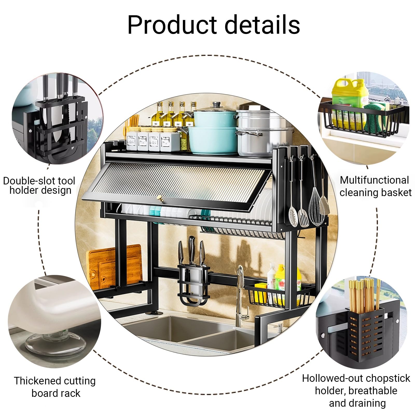 Escurridor de platos para fregadero, organizador de cocina abatible que ahorra espacio para platos, vasos, cuencos y cubiertos, solución de secado eficiente