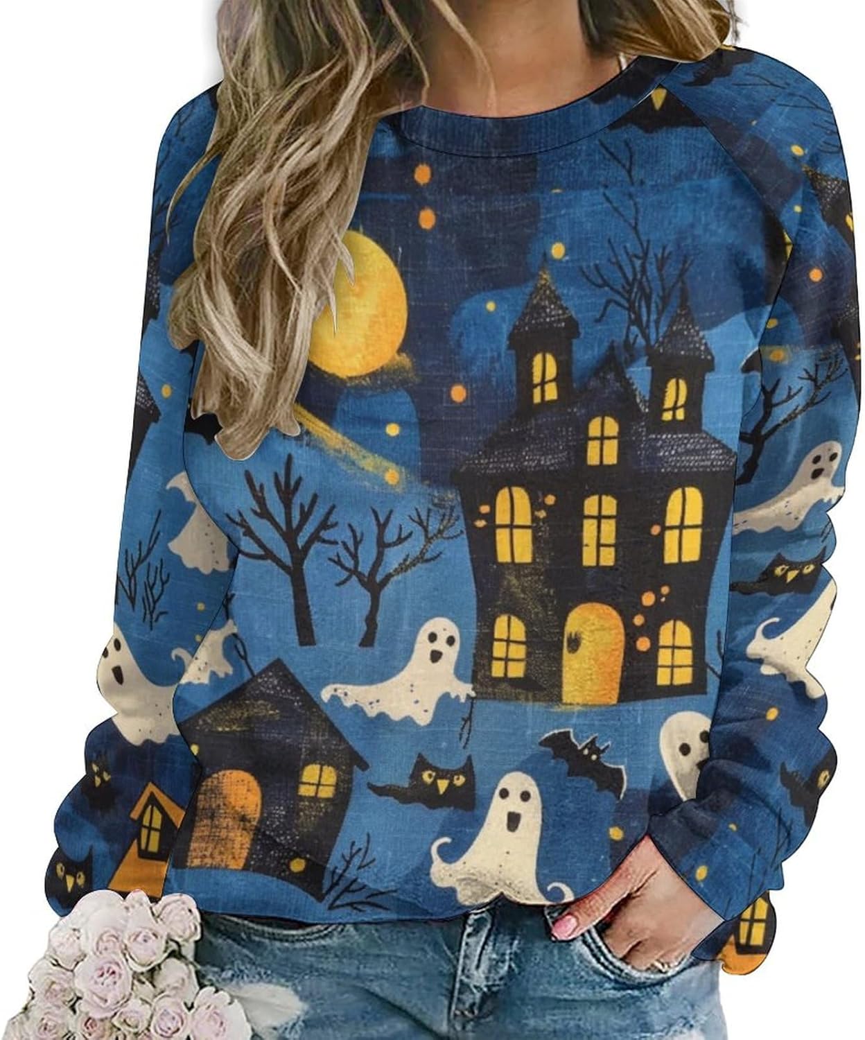 Sweatshirt for Women Halloween Print Fashion Comfy Fall Oversized Outfits Crewneck ...