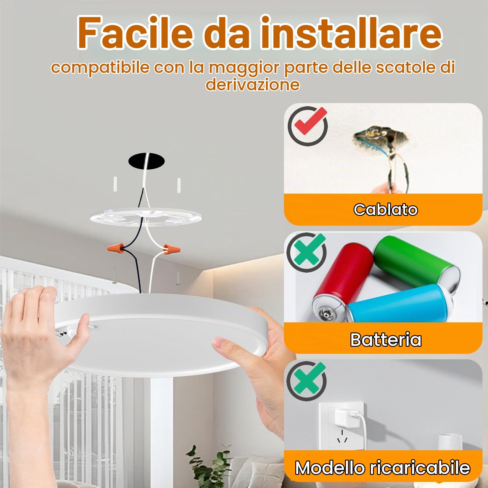 Eleganted 2PC Plafoniera con Sensore di Movimento, 1600 lm Rotonda Plafoniere con Sensore Crepuscolare, 3000K/4000K/6000K, Ø22CM, per Corridoio, Ingresso, Scala