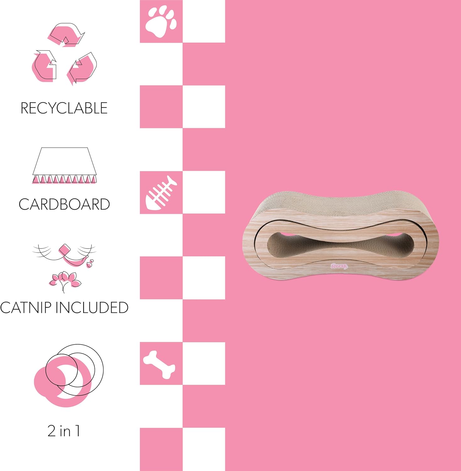 CSR1014C Suvi 26" Modern Cardboard Infinity 2-in-1 Lounge Bed Cat Scratcher with Catnip, Oak Wood