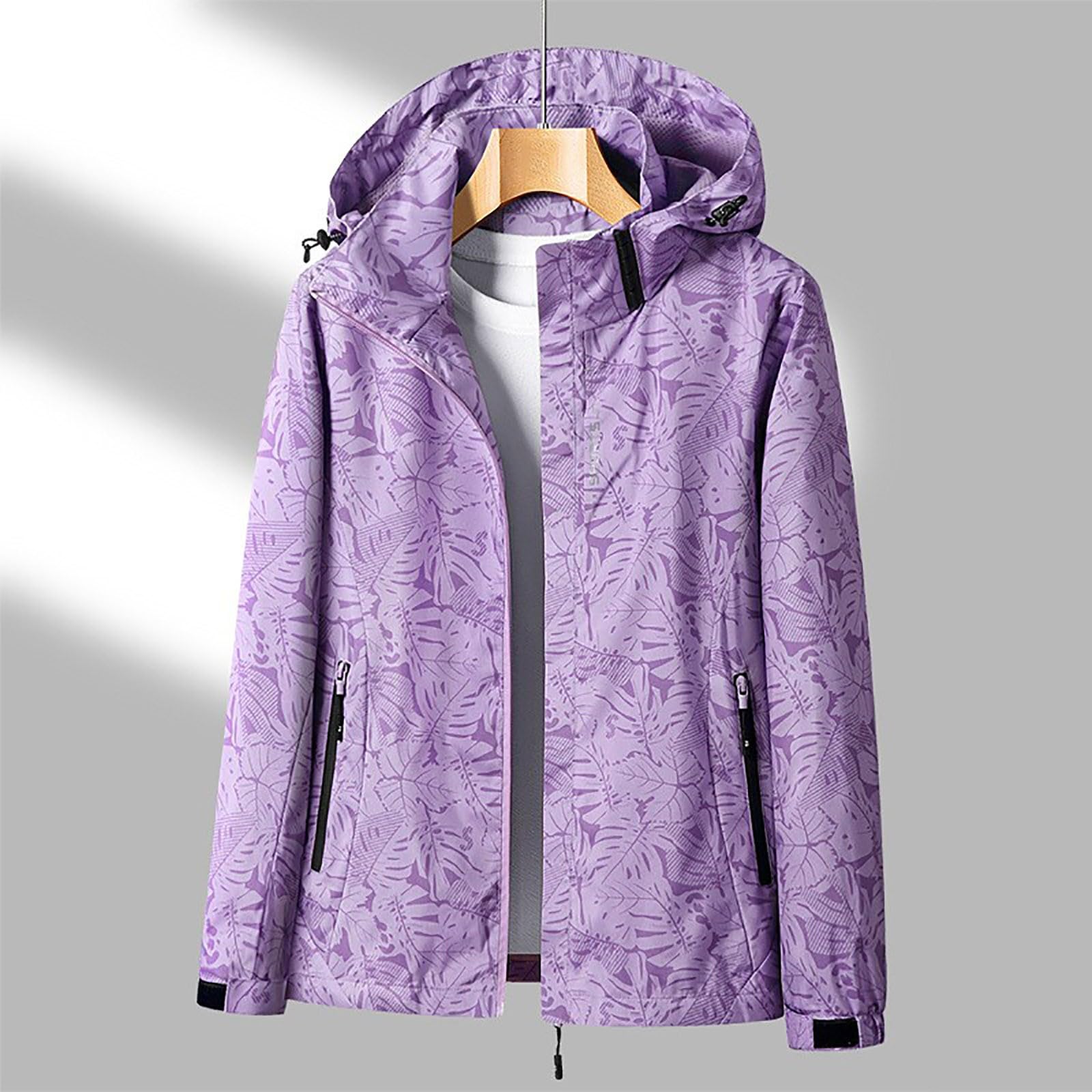 SYDUZAX Veste Softshell Femme Vestes Légère Imprimé Tendance Veste à Capuche Vestes De Randonnée Anti-Pluie Femme Veste Fonctionnelle Coupe-Vent Et Imperméable Printemps Automne Vestes Sport