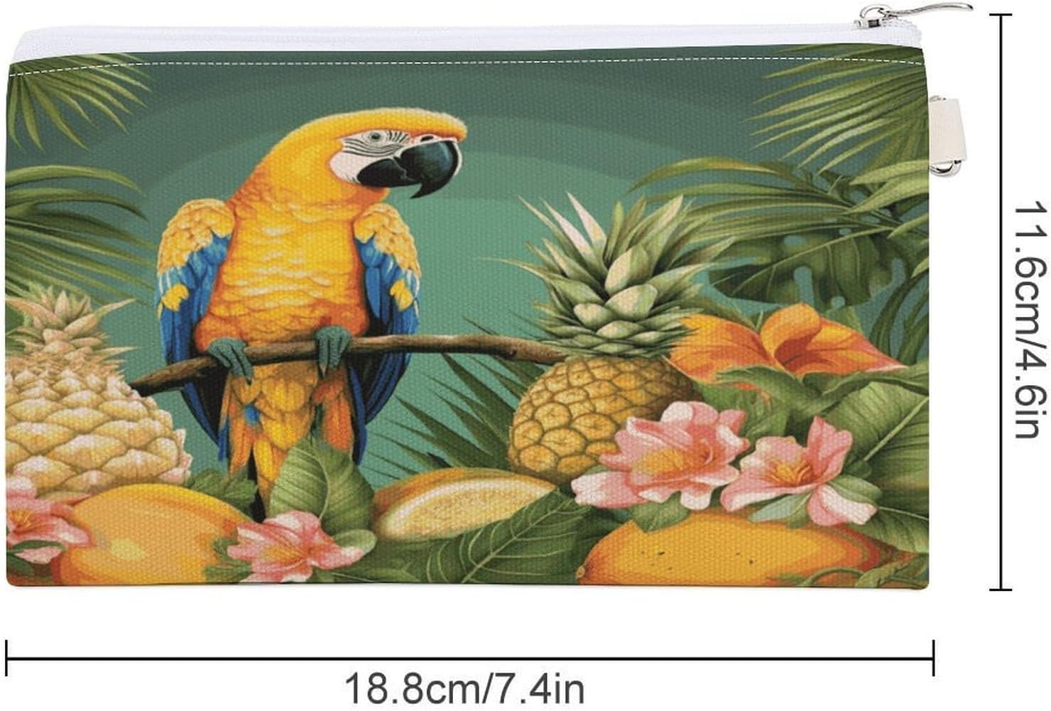 Summer Parrot Pineapple Bird Coin Purse,Travel Portable Keychain Wallet Canvas Coin Wallets Mini Zipper Tool Bag Lightweight Change Purse
