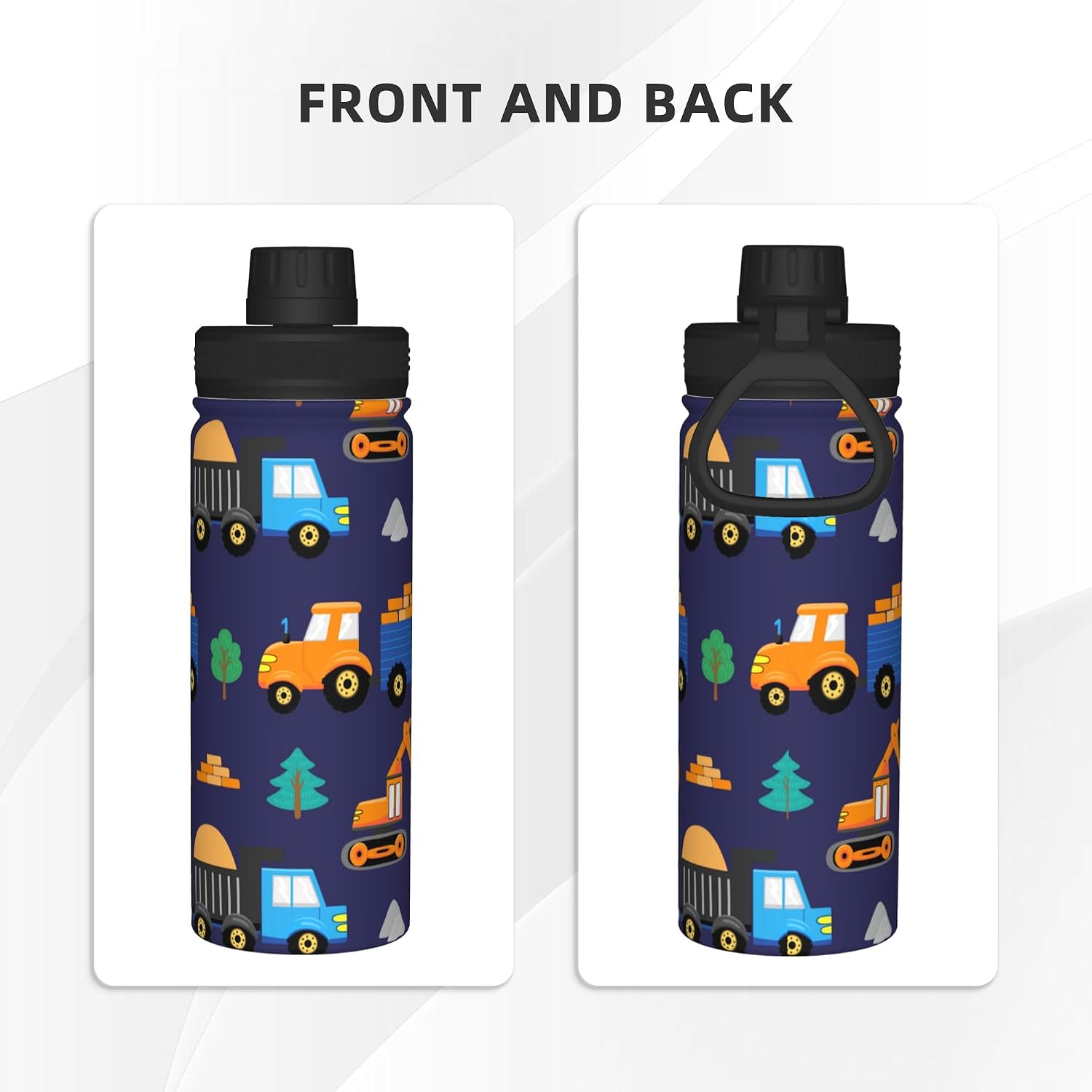 Kids Water Bottle,Excavator Tractor Insulated Stainless Steel Vacuum Wide Mouth Sports Leak Proof Travel Travel Mugs for Girls Boys 18 Oz thumbnail