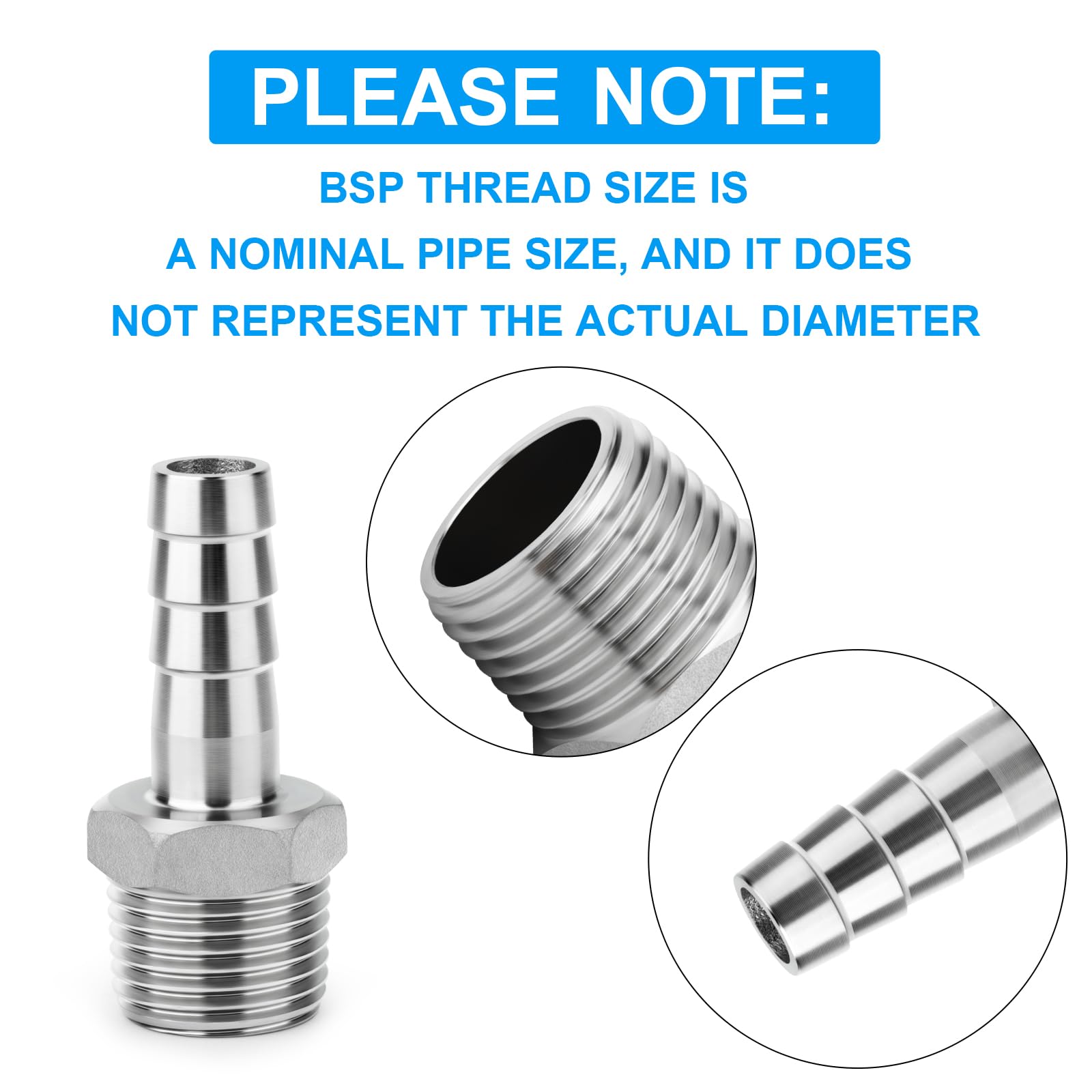 10 piezas de acero inoxidable 304 8 mm OD Barb a 1/2 "BSP barb de manguera macho, el agua de compresión de accesorios, industrial - 5