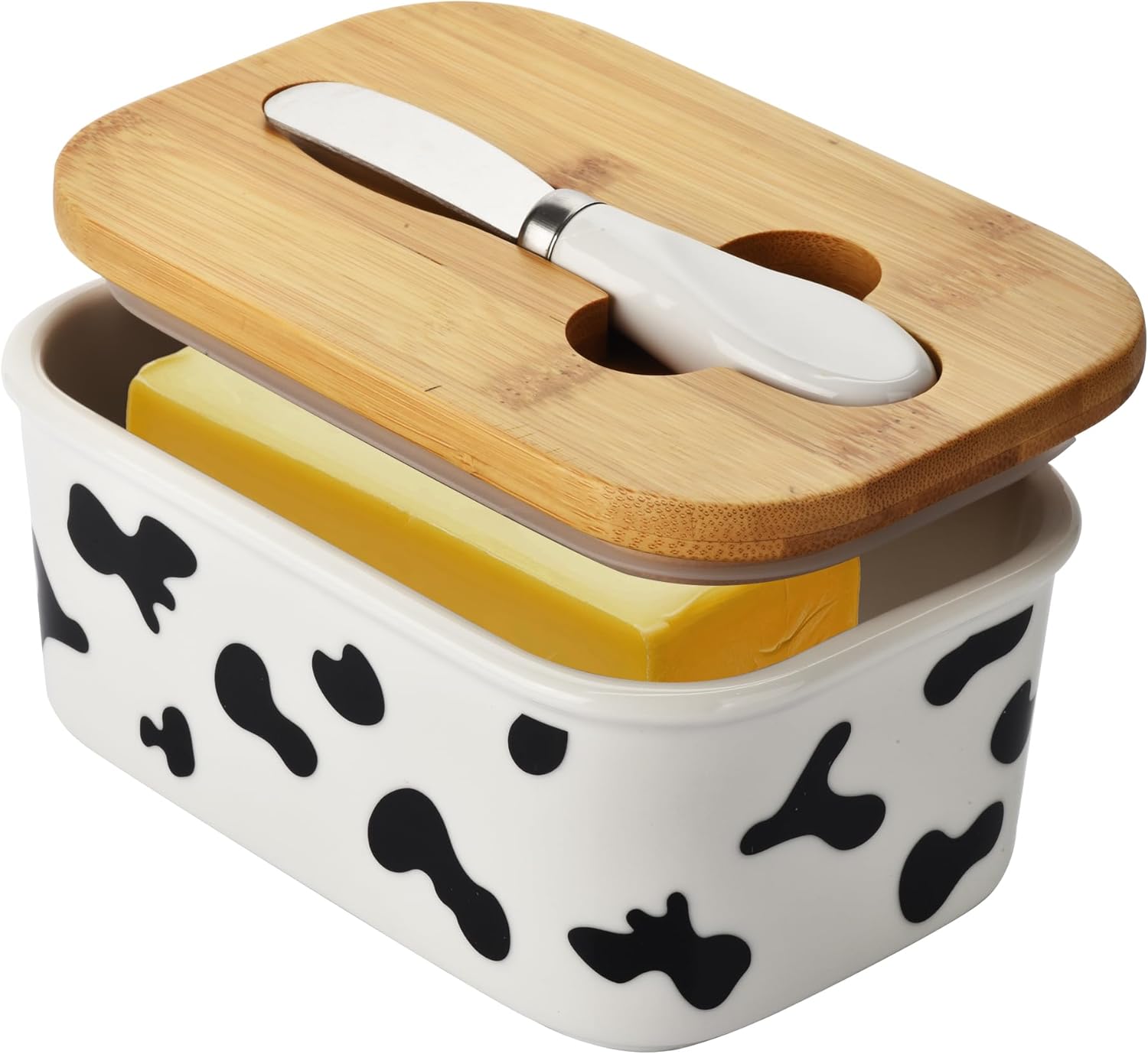 Cute Flamingos Large Butter Dish with Lid for Countertop,Ceramic Covered Butter Holder with Knife for Fridge, Airtight Butter Keeper Container Storage for East West Coast Butter,White