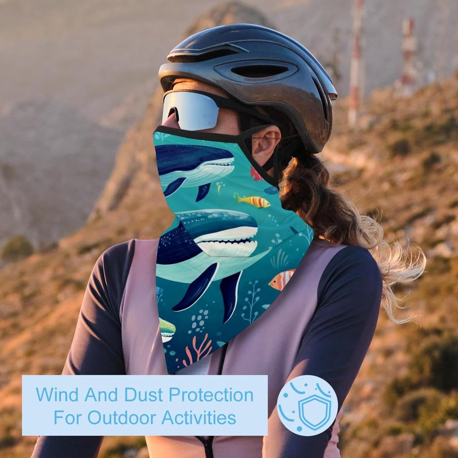 4 Pack Whale Neck Gaiter Face Scarf Cover Sun Protection Balaclava Cloth Bandanas with Ear Loops