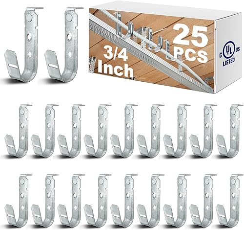 Miniatura 1 de Zonon 25 ganchos en J para montaje en techo, organización de cables, acero galvanizado resistente, ganchos en J para colgar y fijar a superficies