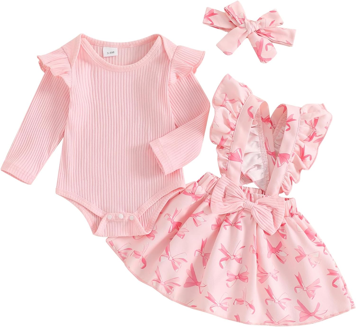 Baby Girls Print Outfit Baby Girls 3Pcs Long Sleeve Crew Neck Romper + Suspender Skirts + Headband Sets for Baby Girl Fall Spring Winter