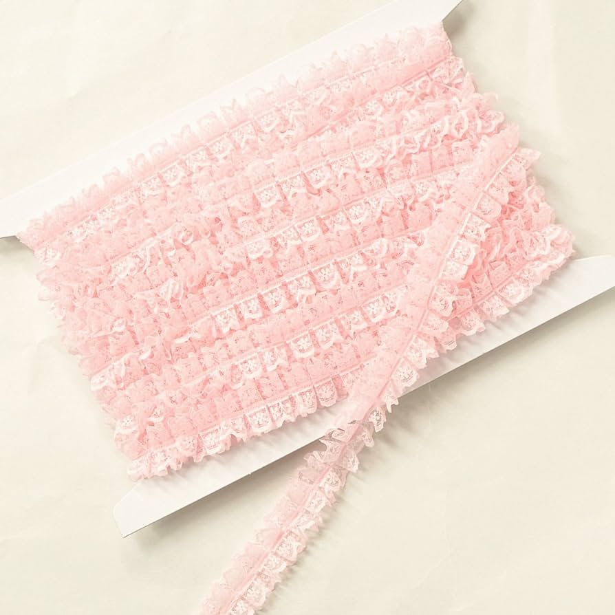 Amazon | 中央ギャザー ラッセルフリルレース 約3cm幅 約9m (ピンク