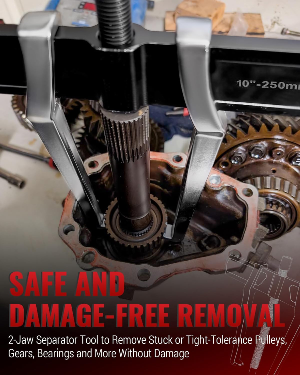 2-Jaw Reversible Gear Puller for External (8.2" Max) & Internal (10.5" Max) Pulling, Heavy-Duty Bearing, Flywheel, Pulley and Gear Remover Tool, Adjustable CR-V Steel