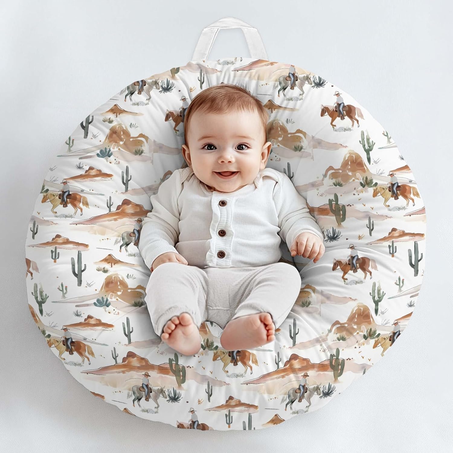 Watercolor Western Cactus Horse Mountain Pattern Baby Lounger Cover, Unisex Removable Infant Newborn Snug Fit Floorseat Sleeping Lounger Slipcover for Boys Girls Lounger Pillow, Cover Only-24 * 26