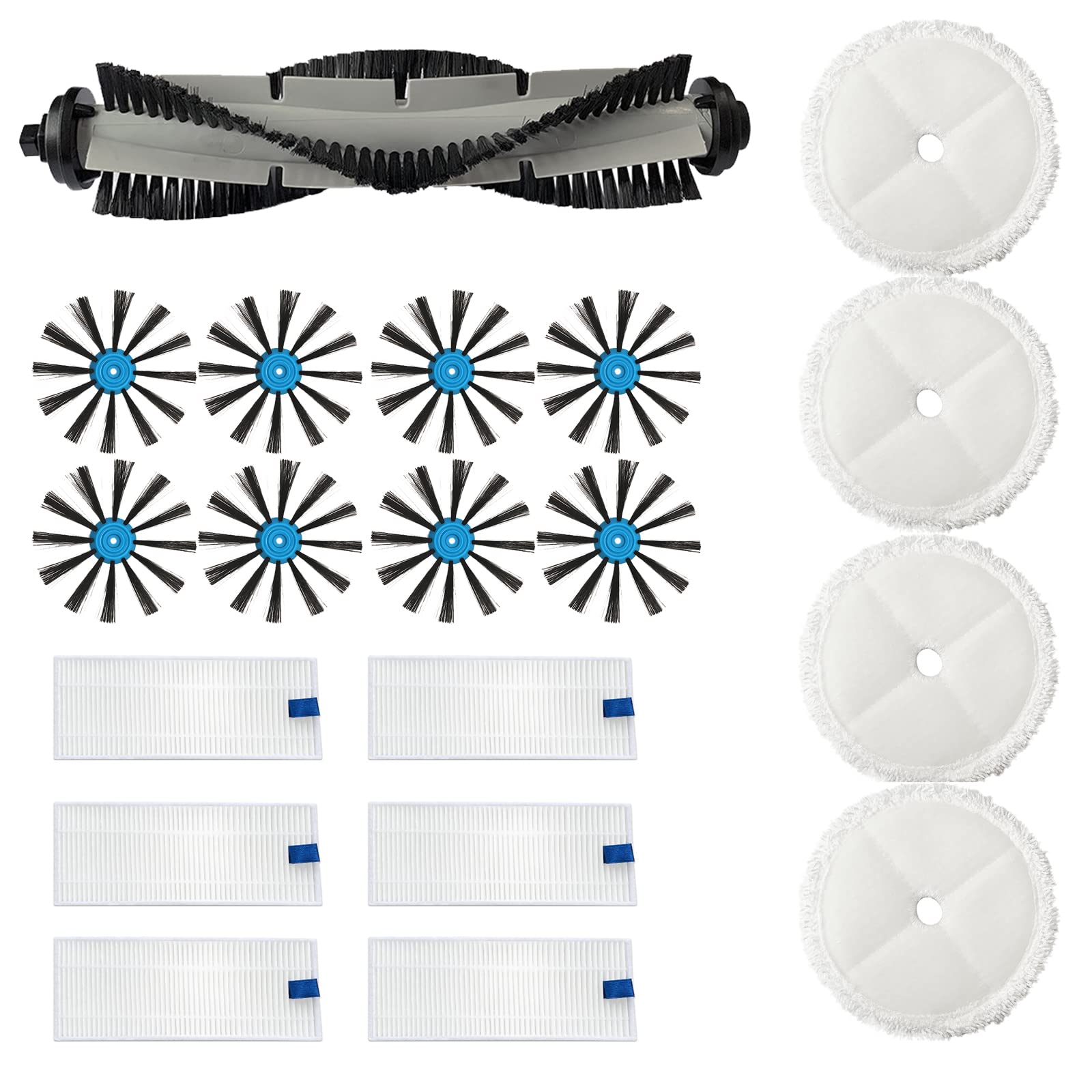 Replacement Accessories Kit for Bissell 3115 EV675 SpinWave Hard Floor Expert Wet and Dry Robot Vacuum，1 Main Brush,8 Side Brushes,6 Hepa Filter,4 Mop Pads