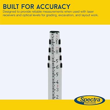 Spectra Precision GR151 Telescopic 5 Section, Rugged Aluminum Grade Rod, Tenths (10ths), 15 ft Length
