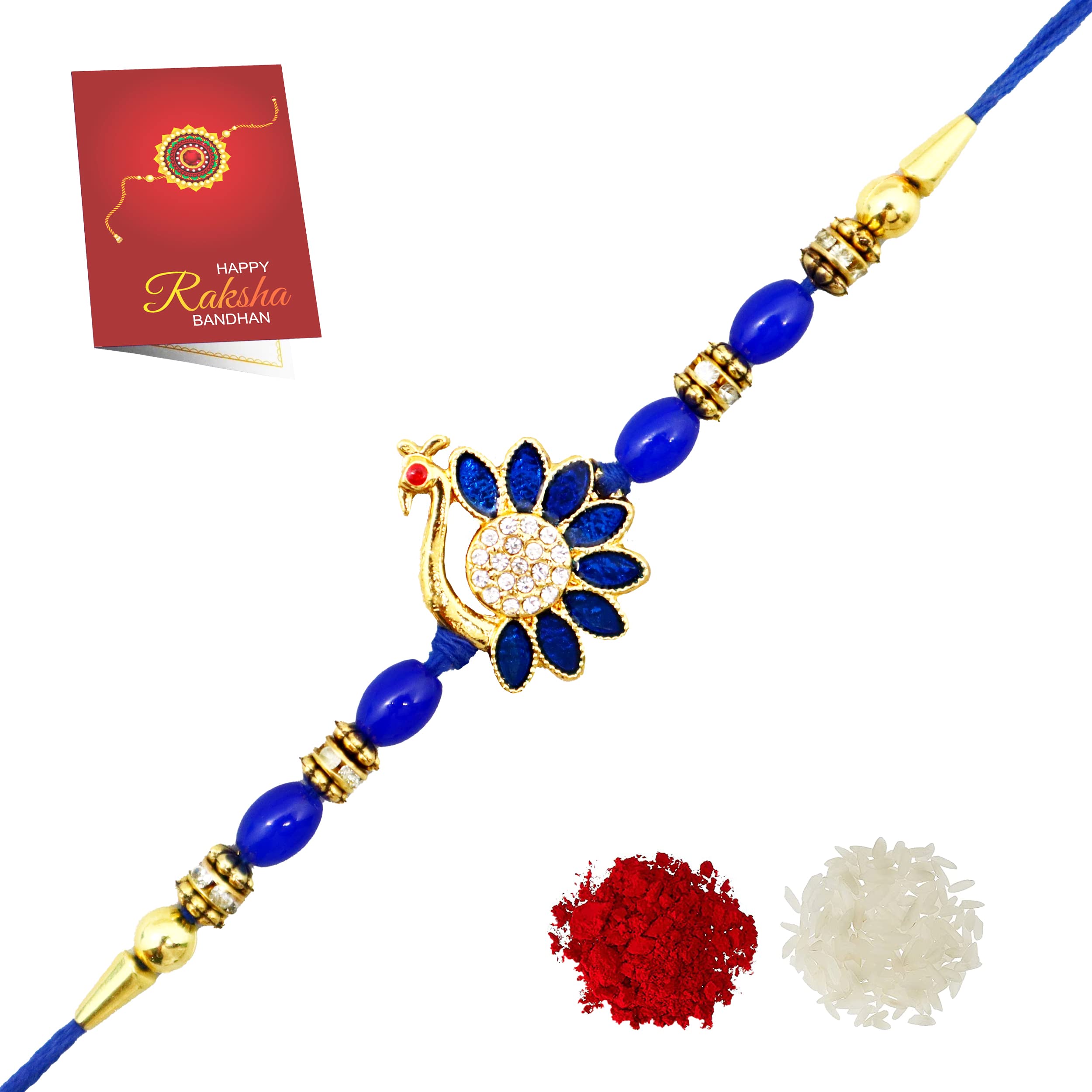 JAIPUR ACE Premium Metal Rakhi Peacock Design Rakhi with Beads Stones Rakhi Handmade Colorful Beads with Greeting Card for Bro, Brother, Bhaiya, Bhai (Om Rakhi)-image-49