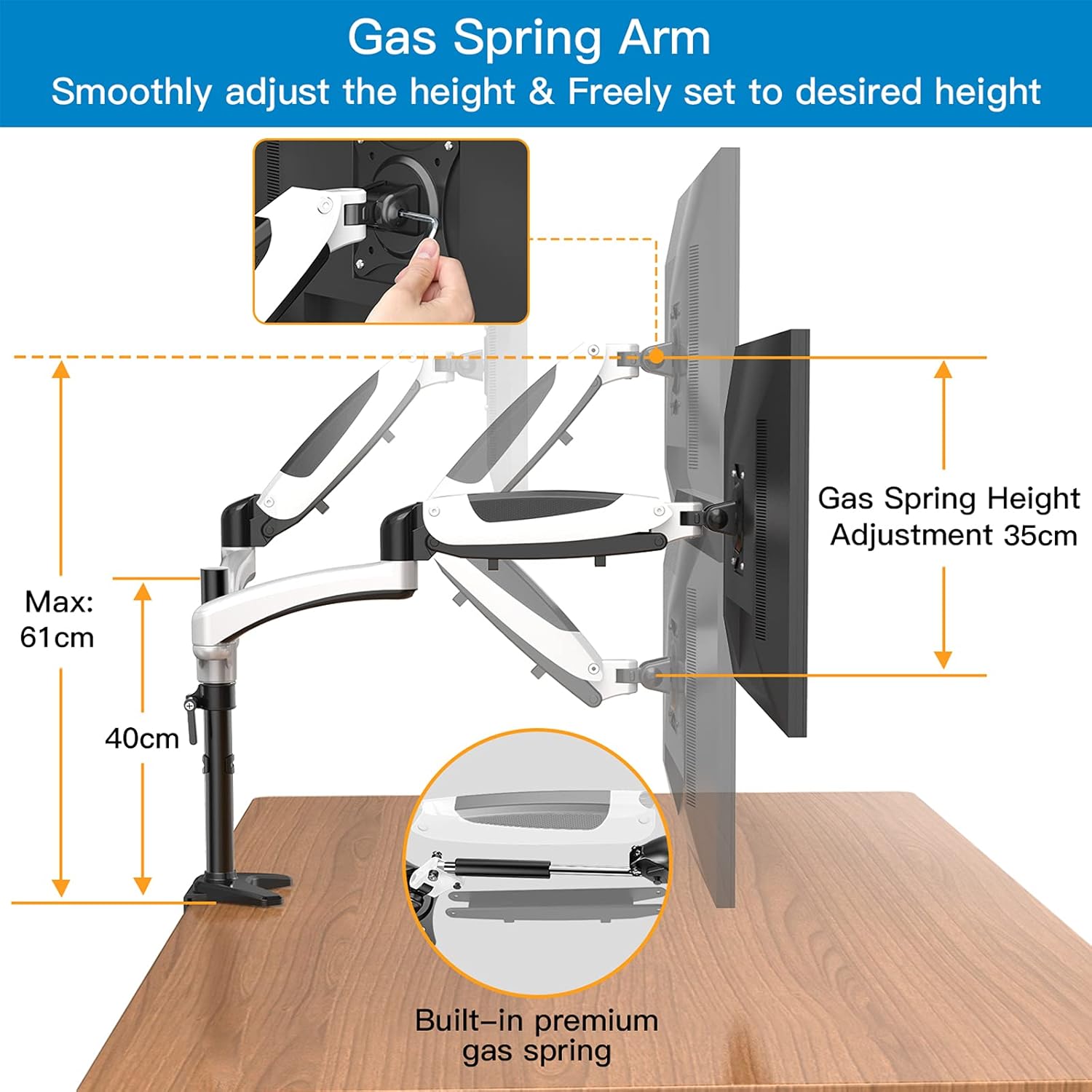 Gas spring arm height adjustment mechanism
