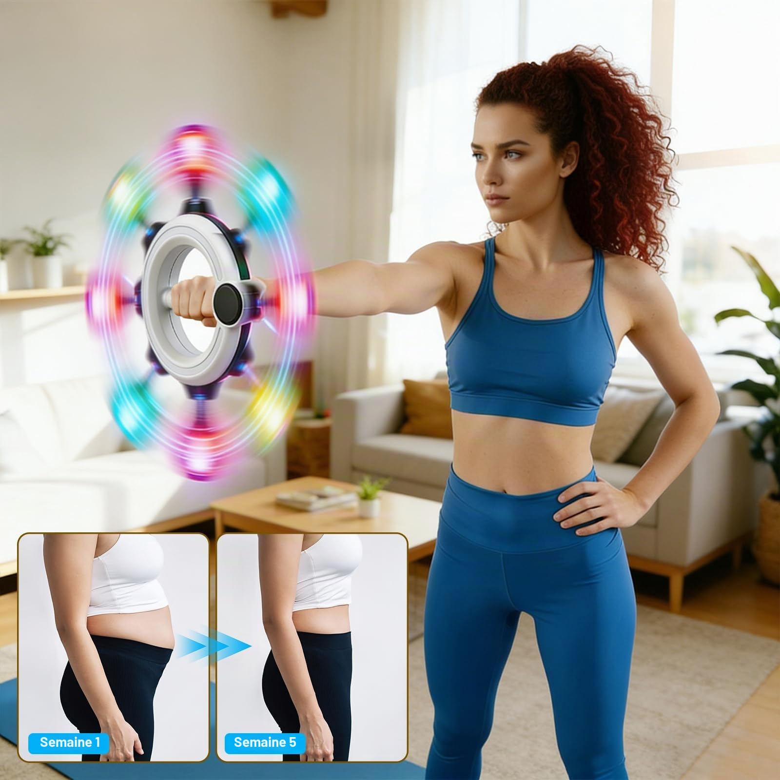 360° Entraîneur de Bras Intelligent avec Manivelle et Boule LED, Appareil pour Avant-Bras, Poitrine, Épaules, Fitness Portable à Domicile, Piles AAA incluses