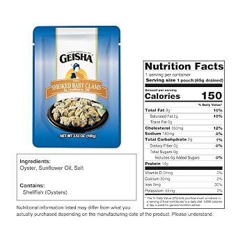 GEISHA Smoked Baby Clams in Sunflower Oil 3.53oz (Pack of 24), Baby Clams| Gluten Free No Sugar Added Wild Caught Good Source of Protein