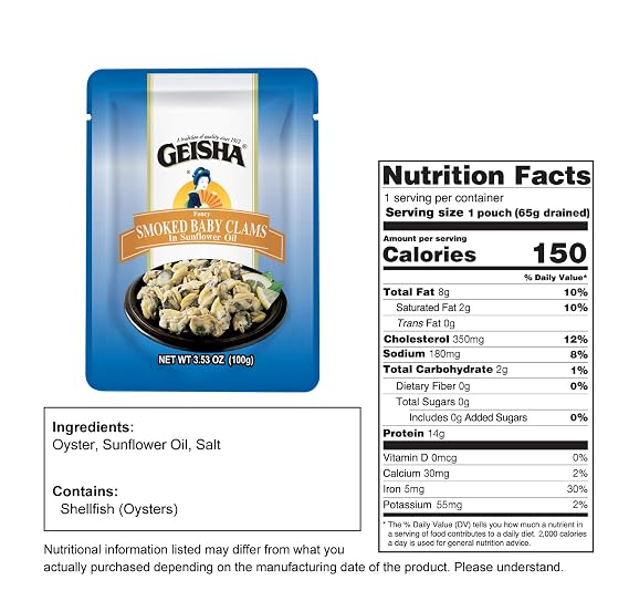 GEISHA Smoked Baby Clams in Sunflower Oil 3.53oz (Pack of 24), Baby Clams| Gluten Free No Sugar Added Wild Caught Good Source of Protein