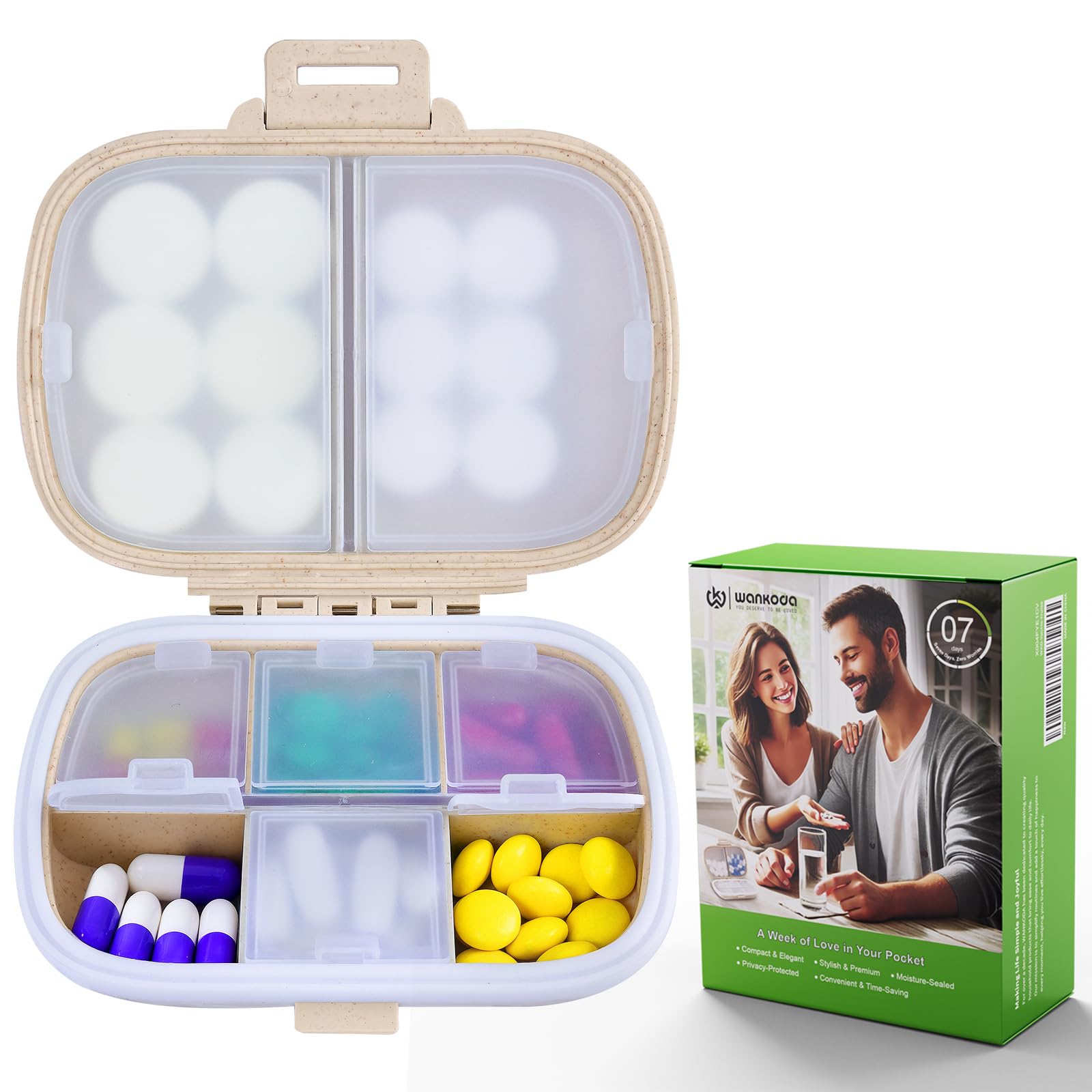 Portable Travel Pill Organizer - Pill Case for Daily Vitamins Medications