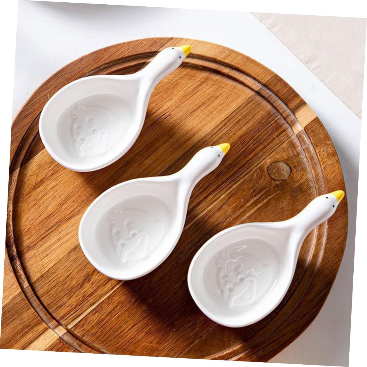 iplusmile 2pcs Cartoon Ceramic Dip Bowls Cute Mini Goose Shaped Seasoning Plates for Sauces and Condiments Edged Porcelain Serving Dishes for Appetizers and Party Tables