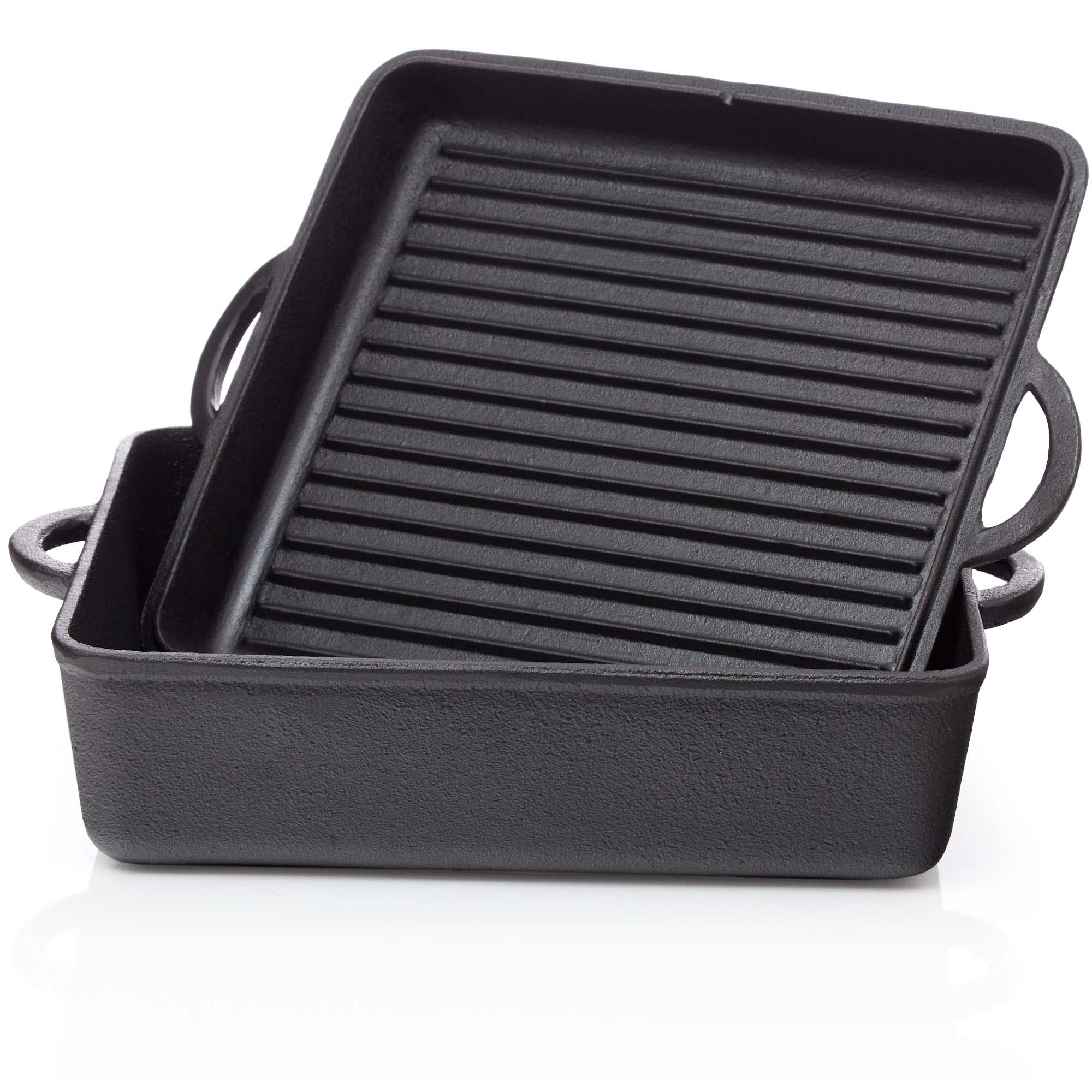 BBQ-Nerd© Dutch Oven 10,8 l, pentola rettangolare con coperchio/padella | Padella in ghisa ignifuga per stufare, arrostire e cuocere ideale per campeggio e barbecue