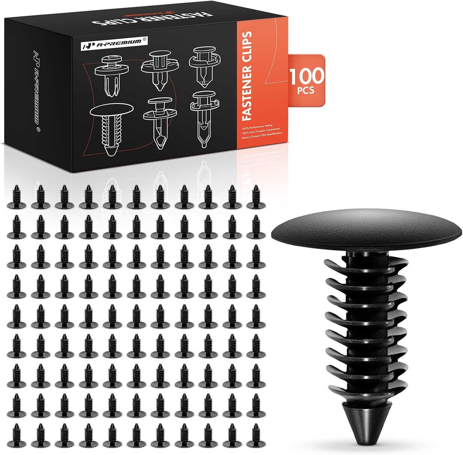 A-Premium 100PCS Fender & Bumper Shield Retainer Clips - Compatible with Ford & Chevrolet & Ram & GMC & Jeep & Dodge & Chrysler & Buick & More Models - Nylon Push Type Christmas Tree Rivets Fastener