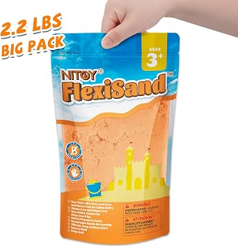 NiToy 2.2Lbs/1kg Play Sand, Never Dries Out-Fun for 3 Years and up Kids Bulk Refill for Sensory Sand Box Toys, Ideal for Shaping, Squeezing and Molding (Orange)