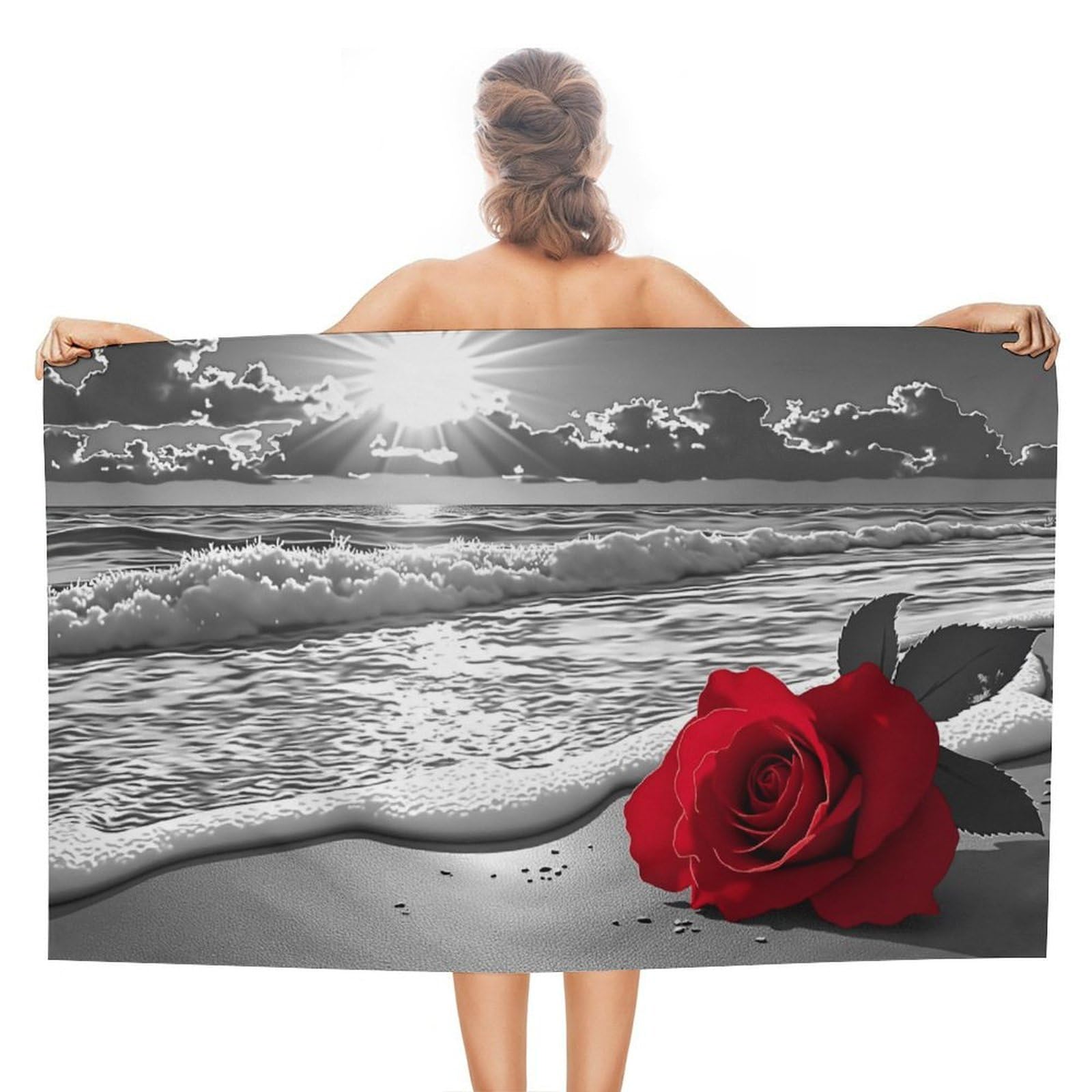 Anceky Sunset Rose Beach Beach Towel Microfiber Soft Absorbent Oversized Large Bath Towel Blanket Thin Quick Dry for Adults Swimming Pool Yoga Gym Travel 51"X31"