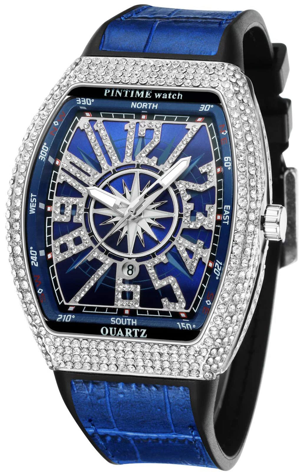 Gosasa Reloj de Pulsera analógico de Cuarzo de Acero Inoxidable para Hombre, diseño de Hip Hop, con Cristales Brillantes, Caja Rectangular