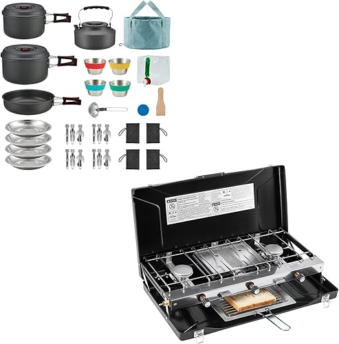 Estufa de camping 3 quemadores 20400 BTU con Bulin 37PCS utensilios de cocina para acampar Kit de desorden ligero