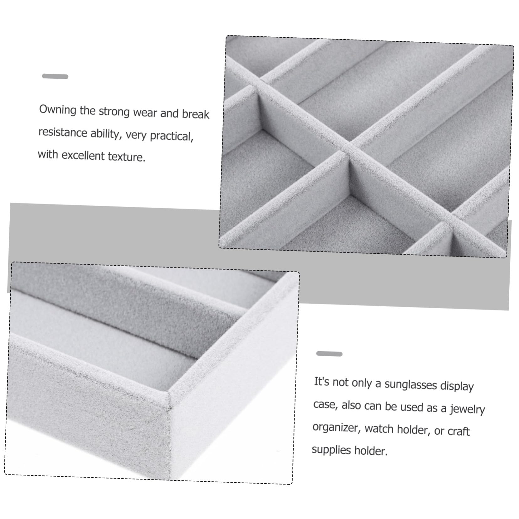 Garneck Graue Brillenbox aus Weichem Lint mit Fächern Stapelbares Sonnenbrillen Display Stabile Aufbewahrungsbox für Brillen als Eyewear Organizer für Zuhause und Laden