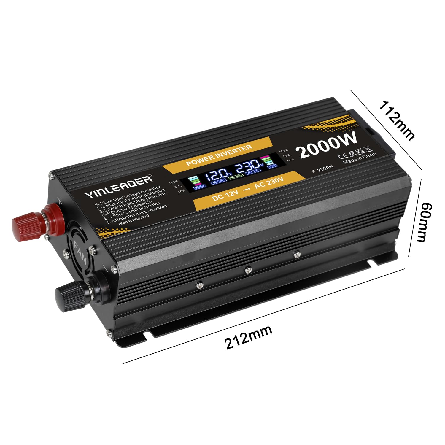 Yinleader Inverter da 1000 W, da 12 V a 230 V, con 2 USB