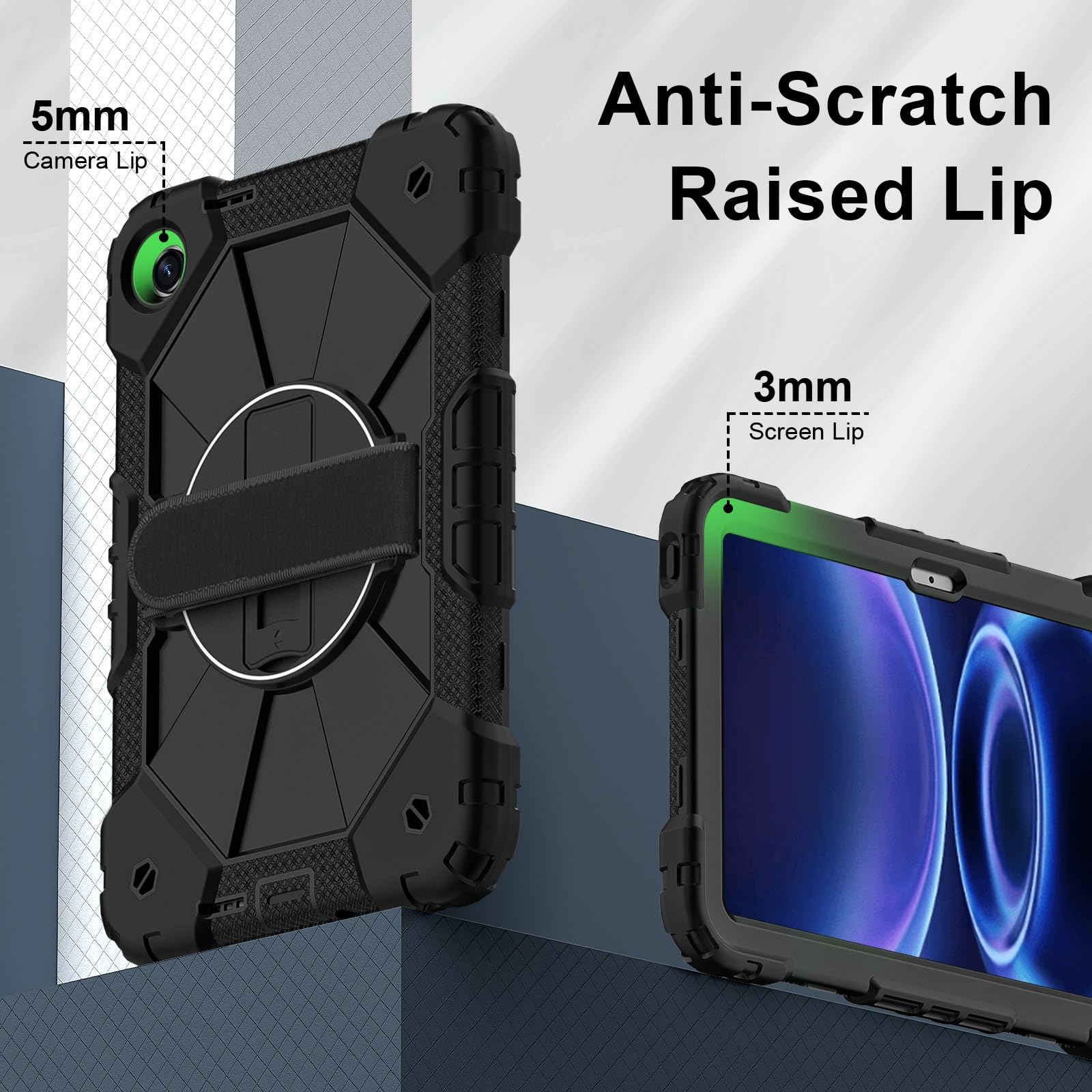 Etui do Xiaomi Redmi Pad 2 SE, 20 cm, odporne na uderzenia, wytrzymałe etui, hybrydowa silikonowa osłona z poliwęglanu z obrotowym o 360°, odporne na zarysowania silikonowe etui PC, regulowane paski