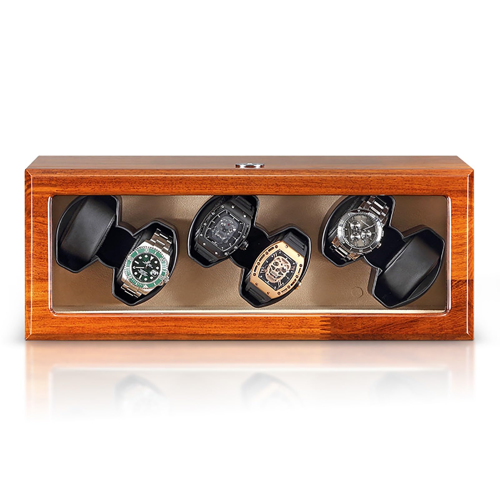 MYUYEE Automatic Watch Winder For 6 Watches Self Winding Mechanical Watch Box Brazilian Rosewood Wooden Rocker Storage Display Case With Quiet Japanese Motor (A)