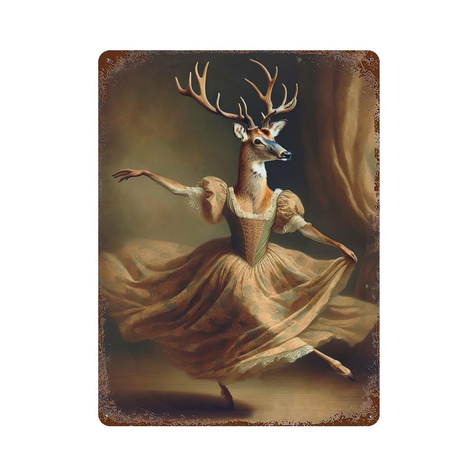 Rust Effect Deer As A Graceful Dancer Vintage Rust Metal Sign 15.7"x11.8", Classic Wall Plaque for Shed, Workshop And Garage Wall Decor