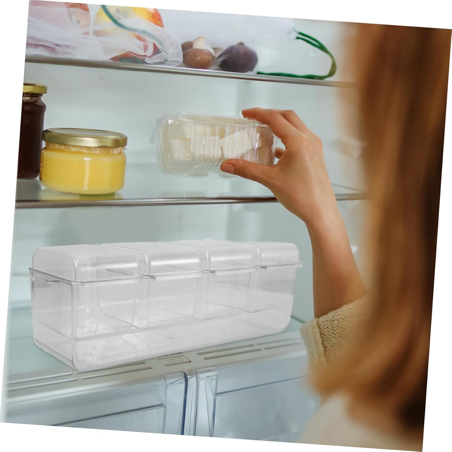 Cabilock 1set Chilled Condiment Server with Tongs and Forks Multi-compartment Refrigerator Organizer for Fruits and Salads Clear Condiment Dispenser with Removable Ice Tray for Home and