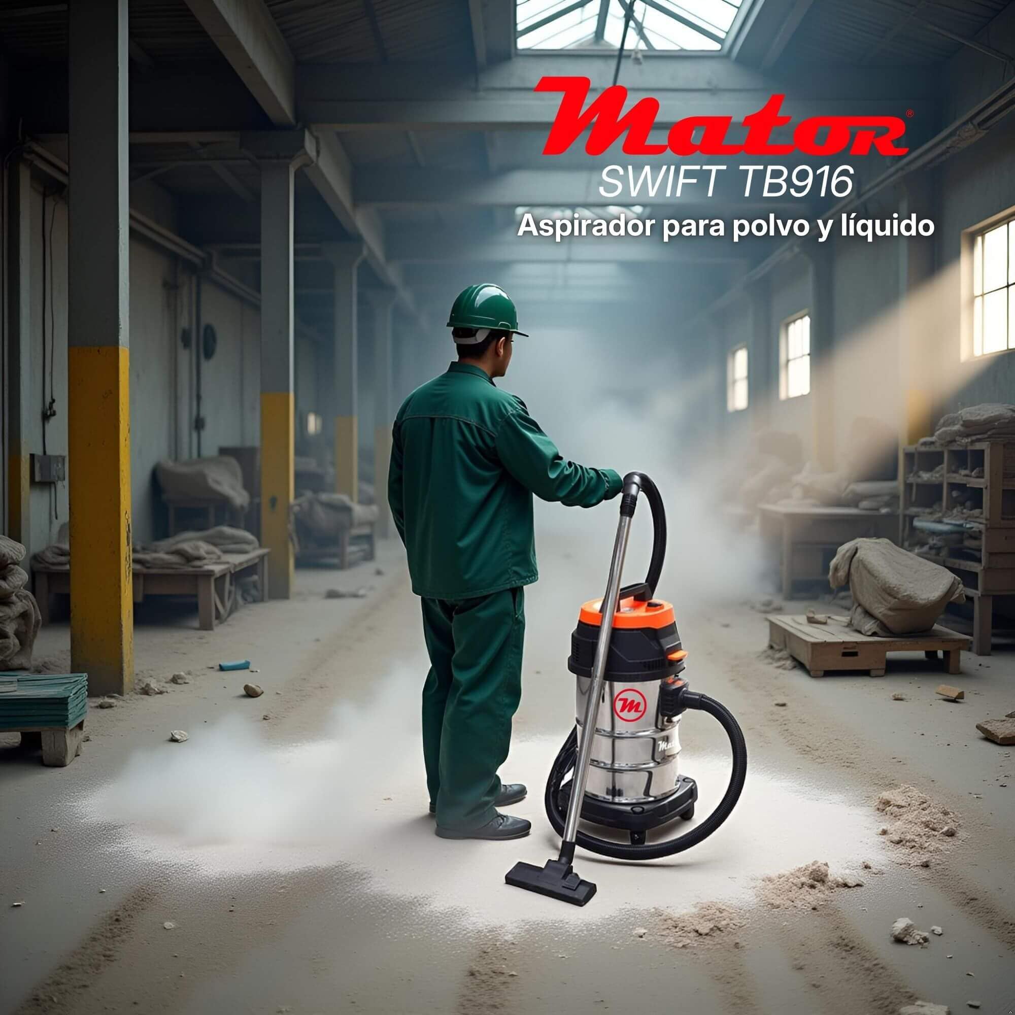 Aspirador Industrial Profesional Swift TB916 30L. Aspirador Potente seco y húmedo. 1 Motores de 1200W (1200W). Depósito de 30 litros de Capacidad de Acero Inoxidable. (30L)