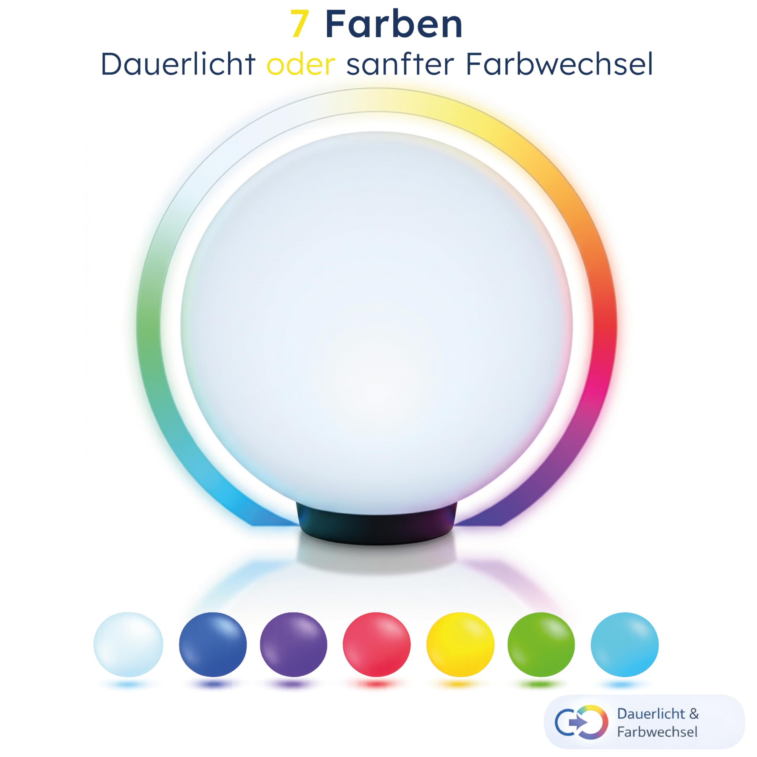 Esotec Solar-Leuchtkugel für den Garten, 50cm, 7 Farben, multicolor, Akku, 6500K, Solarleuchte winterfest outdoor, 102612