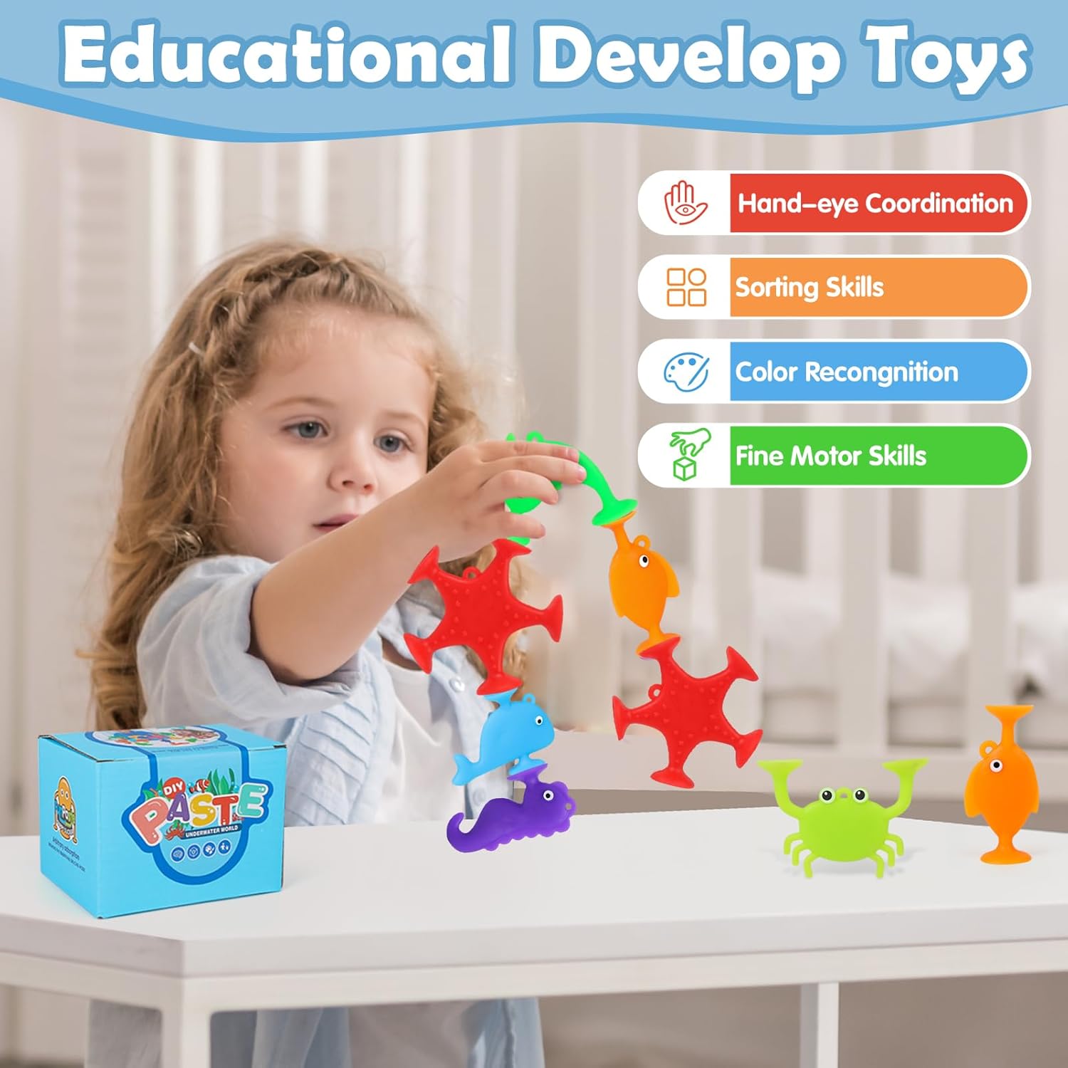 Baby Suction Cup Toys, 18 PCS Silicone Ocean Animals Suckers, Bath Toys for Kids Ages 4-8, Sensory Window Travel Easter Stuffers Toys for Toddlers Boys Girls 3 4 5 6 Year Old