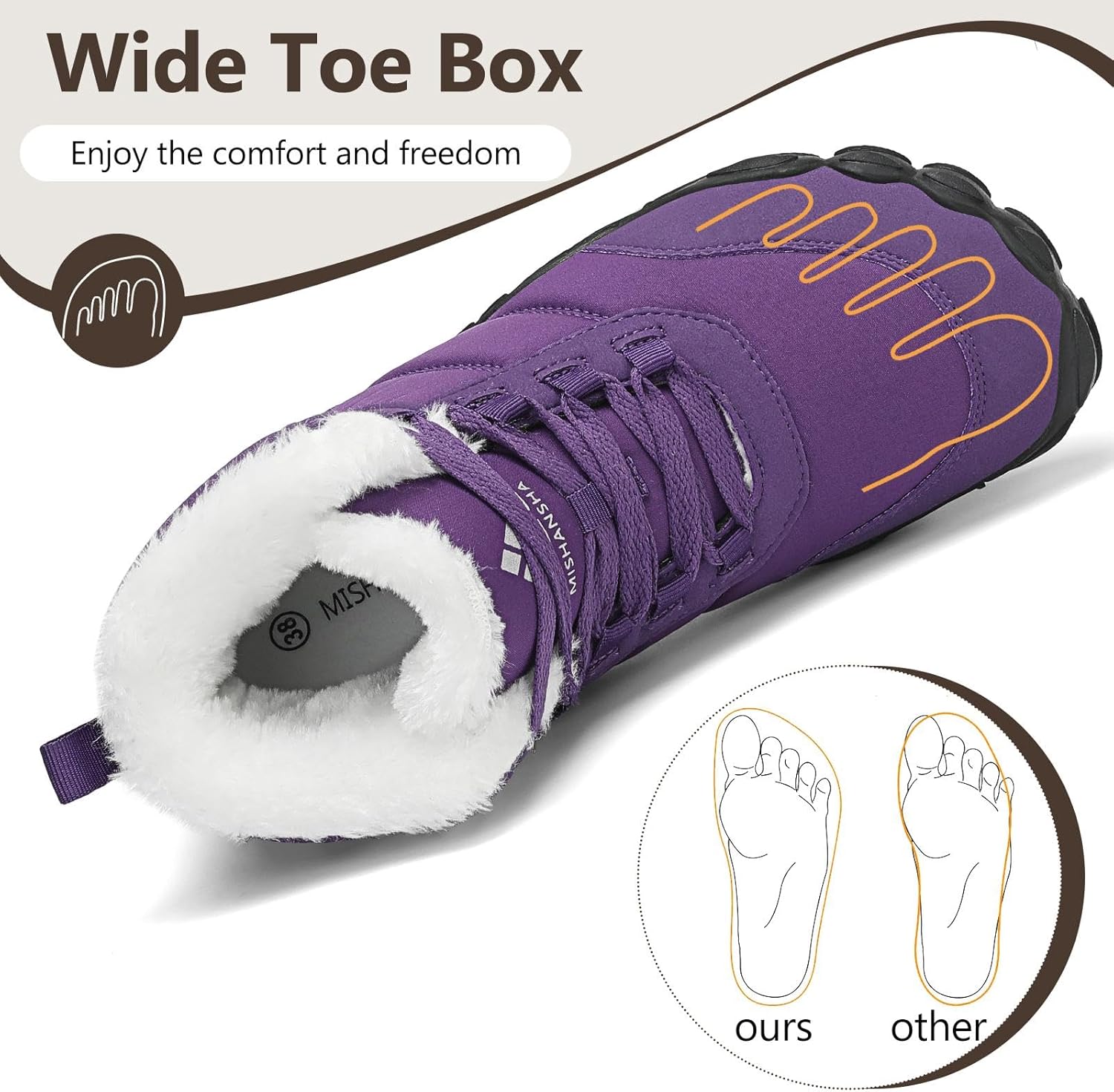 Mishansha Mens Womens Winter Barefoot Shoes Wide Toe Box Winter Boots Warm Lined Zero Drop Sole - Image 3