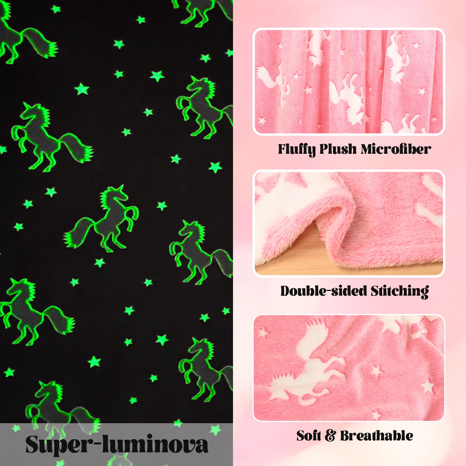AVJWWD Coperta per bambine con unicorno,coperta soffice con unicorno che si illumina al buio, regalo di compleanno per Bambini e Ragazze (Unicorno D, 130 x 150 cm)