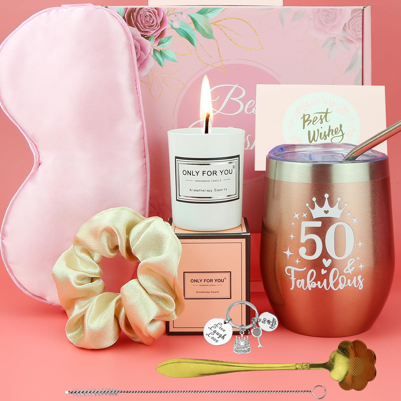 Alljia 50th Birthday Gifts for Women, Unique Female Birthday Basket Gifts to Her Tuning 50, Funny Birthday Gifts Hamper for Her to Wife Mom Sister and Friends