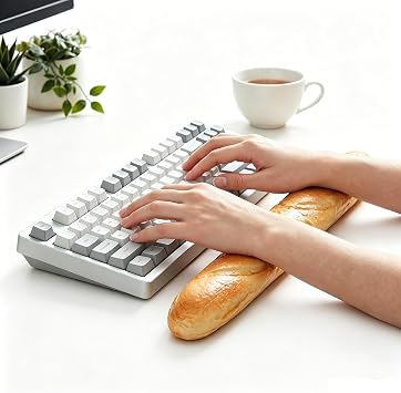 MAGICLULU Baguette Bread Keyboard Wrist Rest, 13.7 Soft Slow Rebound Realistic French Loaf Prop, Funny Ergonomic Wrist Support for Typing, Office Desk Decor & Bakery Photography Display