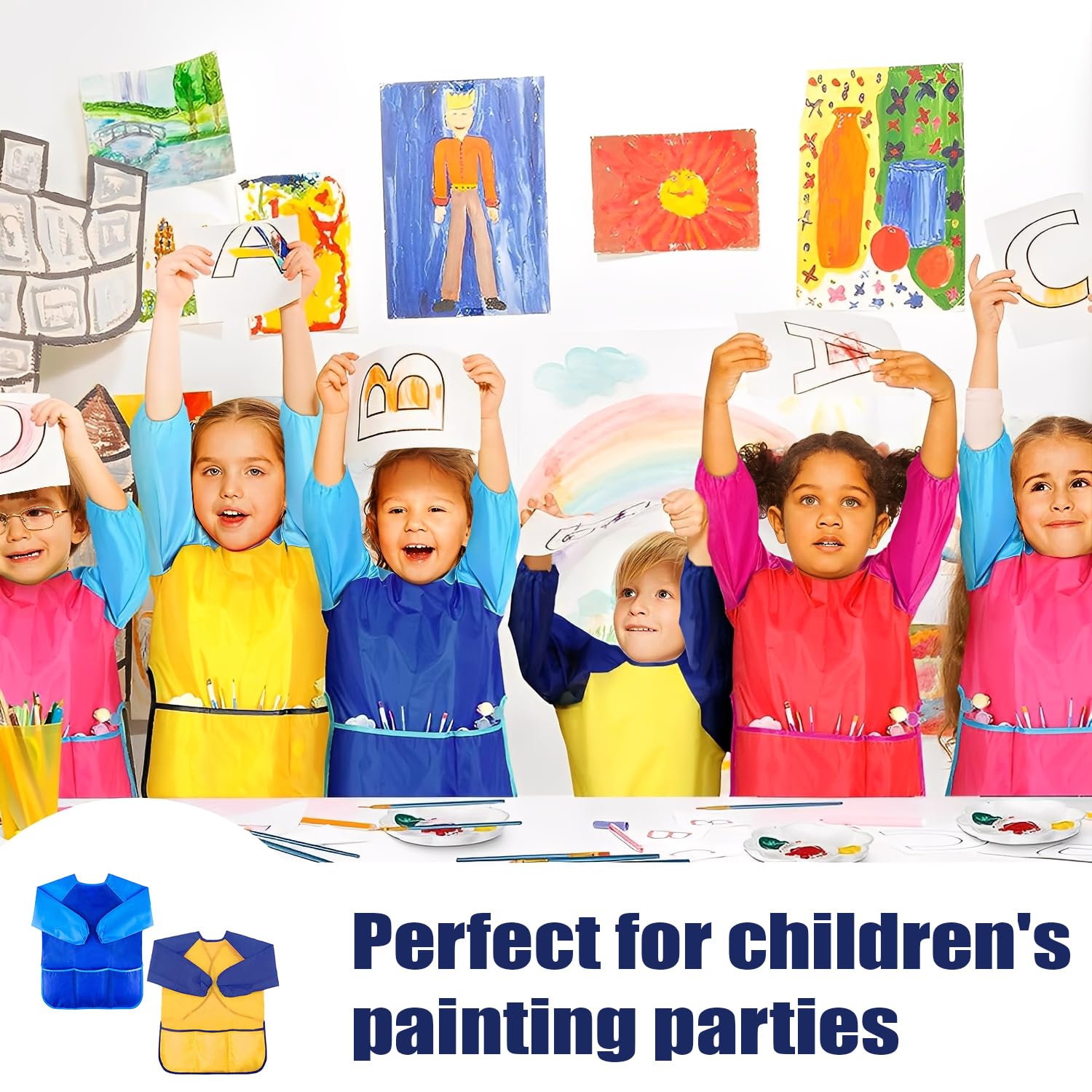 Norhogo 2-piece Painting Gowns Waterproof Apron, Waterproof Children's Smocks with sleeves and 3 pockets - Image 4