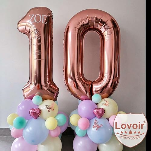 Miniatura 5 de Lovoir Globo de oro rosa de 40 pulgadas con número de 10 dígitos gigantes de papel de aluminio de Mylar para helio de 10 cumpleaños, decoración de