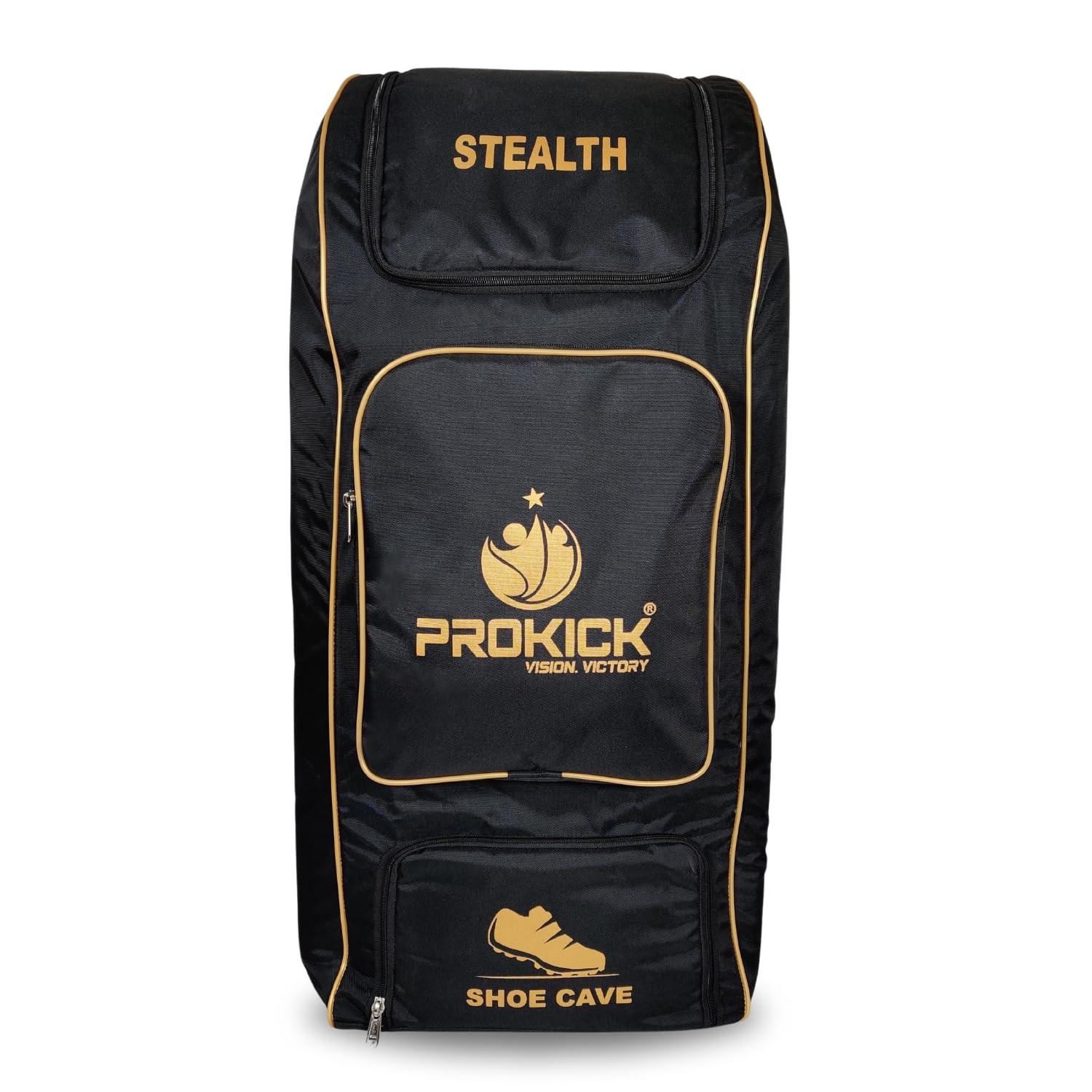 Prokick Stealth 1.0 Wheelie Cricket Kitbag|Polyester Cricket Kit Bag|Cricket Backpack|Mens and Womans Kitbag|2 Bat Pocket Shoe Pocket Kitbag|- Black/Gold (B0CZ4B49F5) Amazon Price History, Amazon Price Tracker