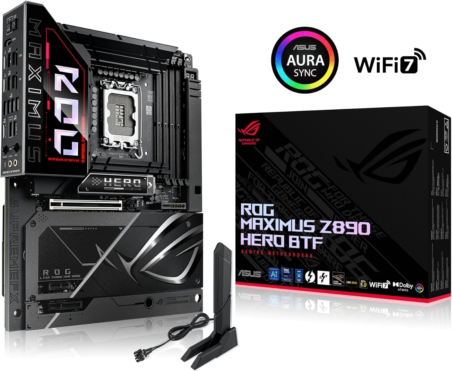 ASUS ROG MAXIMUS Z890 HERO BTF WiFi7 Intel LGA1851 ATX Anakart | Intel LGA1851 DDR5 9200 HDMI 2xUSB4 6x M.2 USB3.2 WiFi 7 + BT AURA RGB 5Gbit + 2.5Gbit LAN ATX 22+1+2+2 Güç Aşamaları